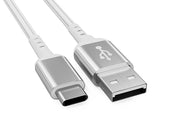 2m USB 2.0 A Male to C Male Braided Cable 480M 3A, Sliver