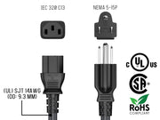 1ft 14 AWG Universal Power Cord (IEC320 C13 to NEMA 5-15P)