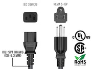 8ft 18 AWG Universal Power Cord (IEC320 C13 to NEMA 5-15P)