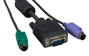 15ft Super Miniature 3 in 1 KVM Cable, Super VGA M/F + PS/2 Keyboard & Mouse, with Ferrite (1 End Only), Black