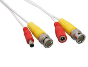 50ft Video & Power Security Camera Cable, BNC M/M and DC M/F, 28 AWG, White