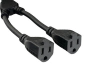 14 inches Ultra Low Profile Power Extension Cord Splitter Cable 16 AWG (2 NEMA 5-15R to 1 NEMA 5-15P)