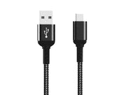 1m USB 2.0 A Male to C Male Braided Cable 480M 3A, Black